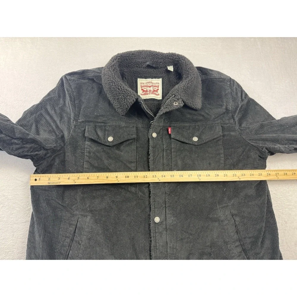 Levis Jacket Mens 2XL All Black Corduroy Fleece Sherpa Trucker Coat Heavyweight